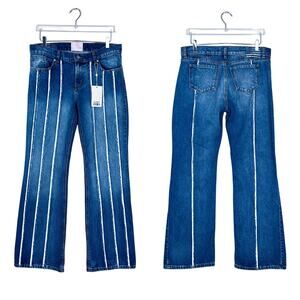 NEW Revice | A-List Low Rise Medium Highlight Wash Wide Leg Frayed Blue Jeans 32